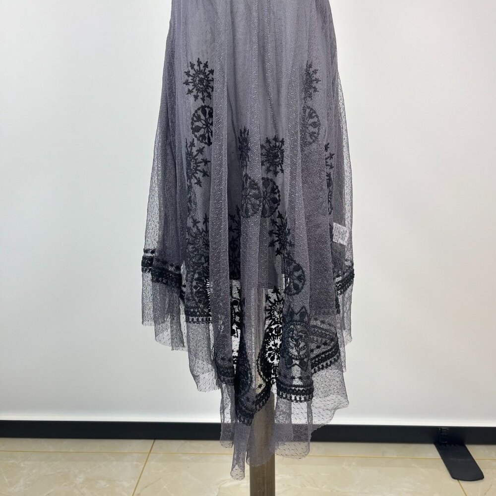 NWOT Johnny Was Biya Floral Mesh Embroidered Irregular Midi Dress Grey Size S - Picture 4 of 12